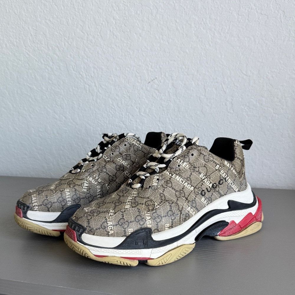 Balenciaga & Gucci collab special edition Beige and Red Patterned Sneakers